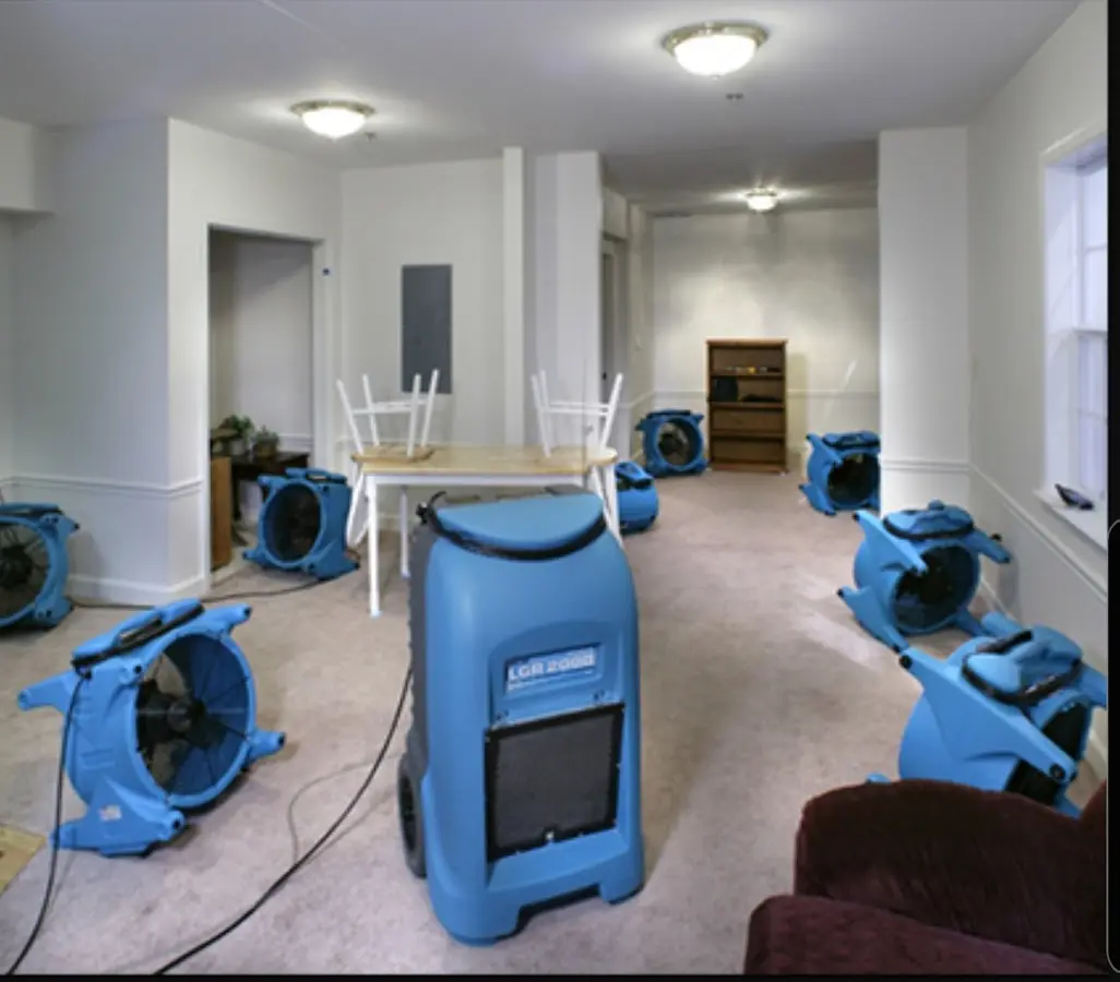 Air movers and dehumidifier setup for Water Extraction & Removal in Melbourne