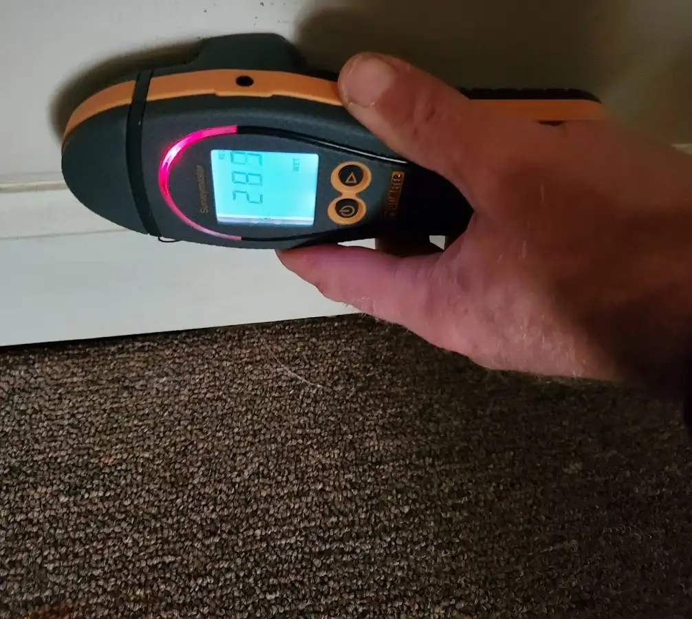 Moisture detection at baseboard during Storm Damage Restoration in Melbourne